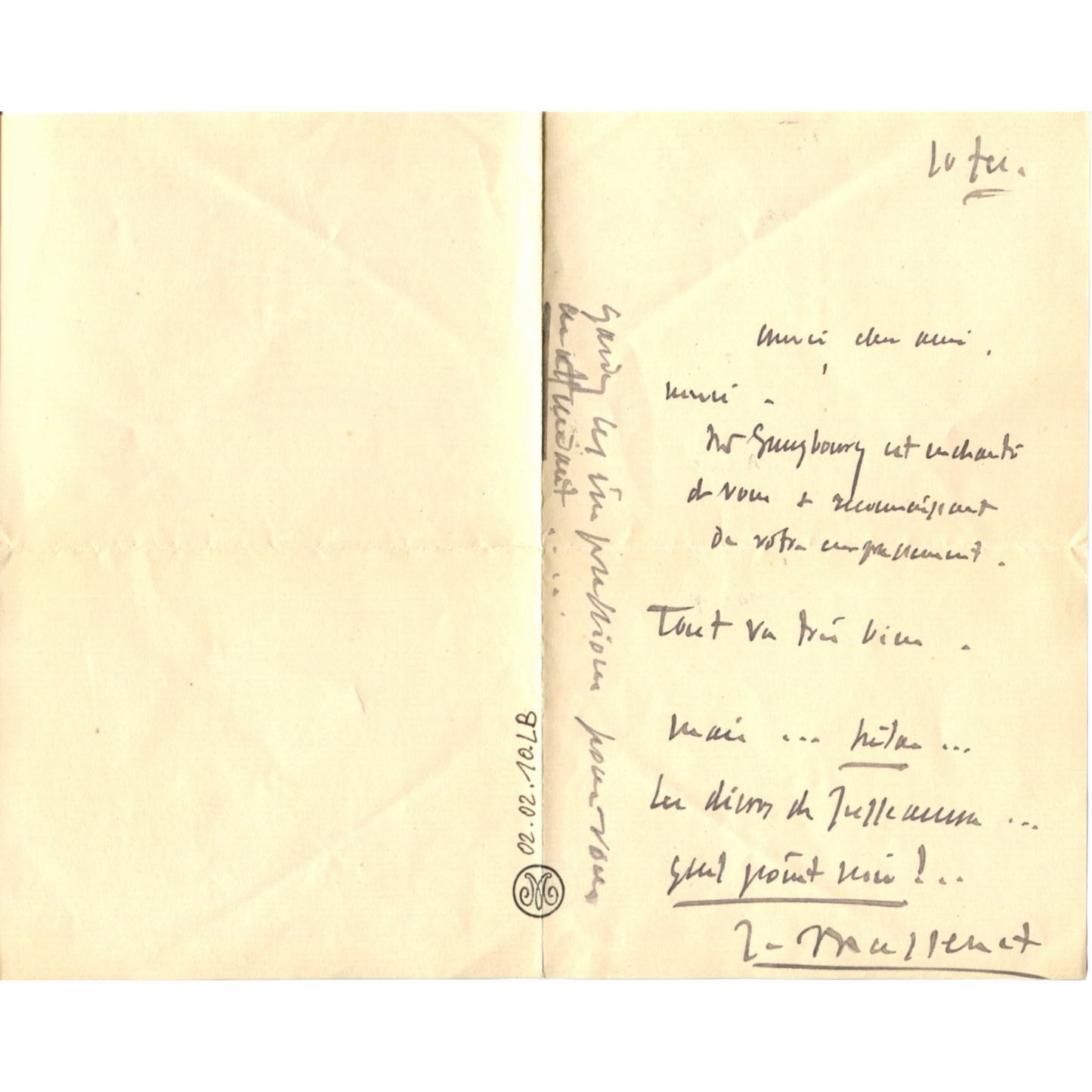JULES MASSENET · Lettera autografa firmata · 1912