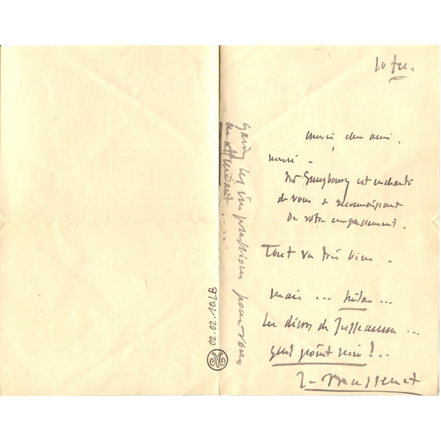 JULES MASSENET · Signed autograph letter · 1912