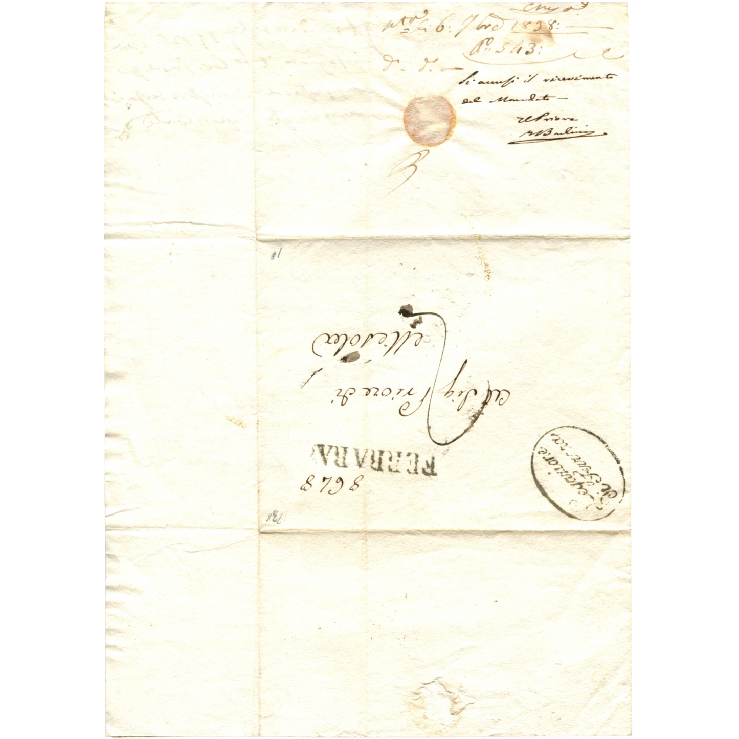 Autographed letter signed · 1838