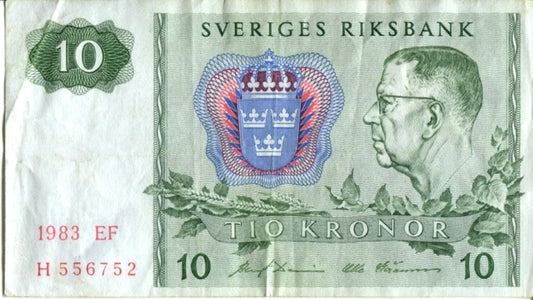 10 KRONOR "GUSTAVO VI ADOLFO OF SWEDEN" Sweden 1983