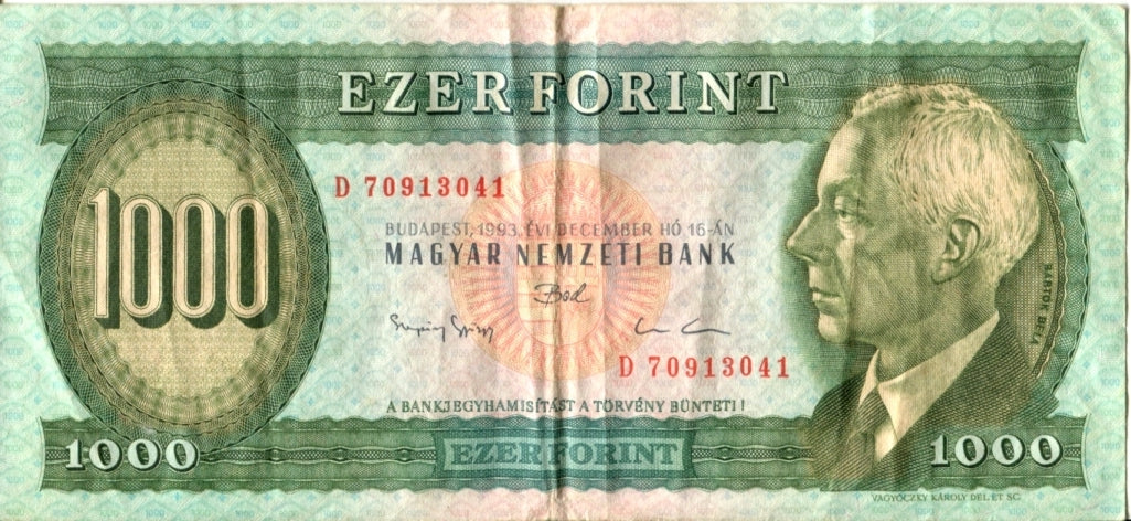 1000 FORINT "BÉLA BARTÒK" · Ungheria · 1993