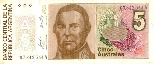 5 AUSTRALES "JUSTO JOSÉ DE URQUIZA" · Argentina · 1986/1989