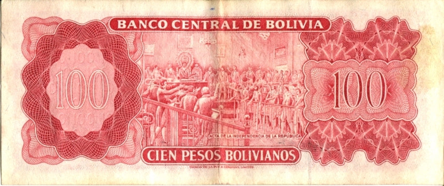 100 PESOS BOLIVIANOS "SIMÓN BOLÍVAR" · Bolivia · 1962