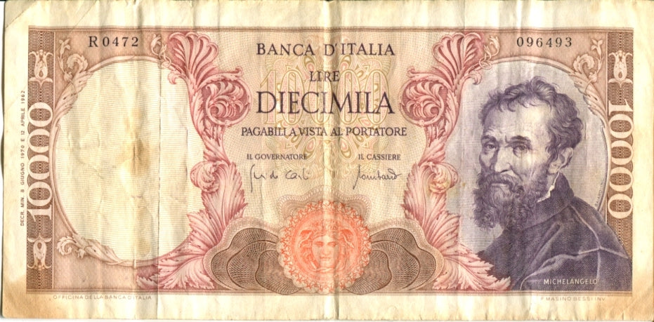 10000 LIRE "MICHELANGELO" · Italia · 1964